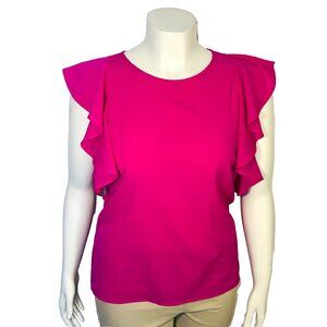 Banana Republic Blouse Womens L Fuschia Pink Butterfly Sleeve High Neck
